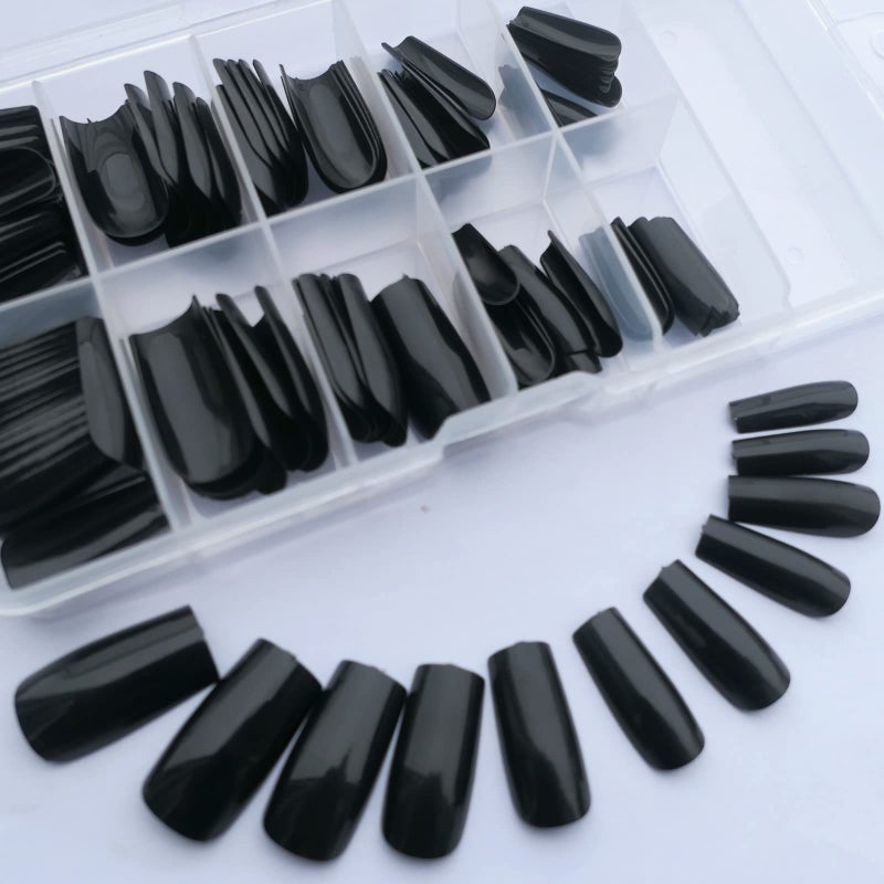 Lifextol Square Glossy Fake Nail 120pc Full Cover Acrylic Long Ballerina press on Nails art Square False Nail for Beginner Women and Girls ManicureBlack